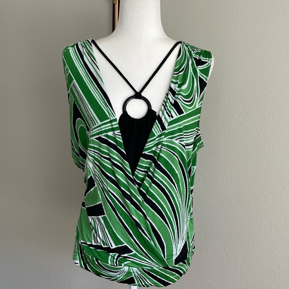 Green & Black Swirl Sleeveless Top Size L